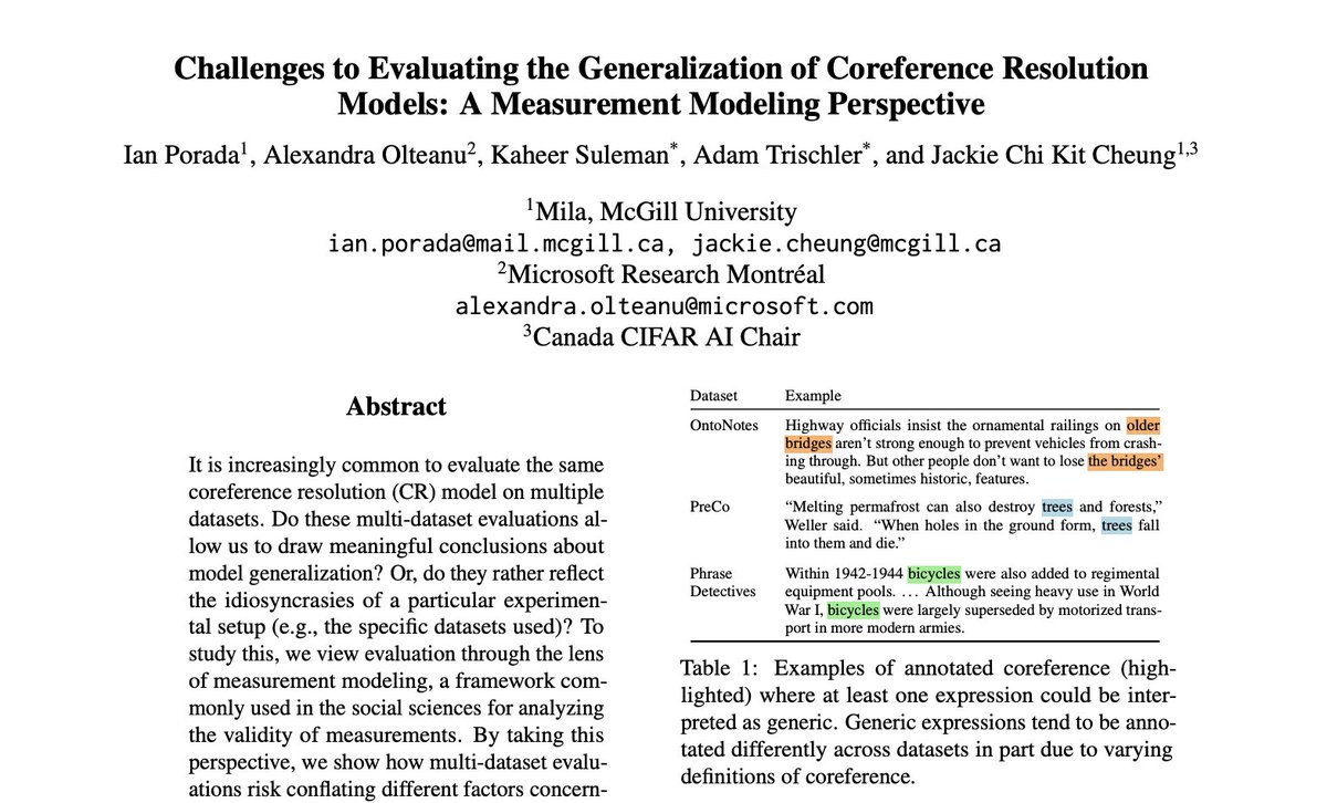 Do existing multi-dataset evaluations allow us to draw meaningful, reliable conclusions about coreference resolution models ability to generalize? Likely not. In Findings of ACL 2024 #ACL2024 #NLProc #ACL2024NLP 1/
