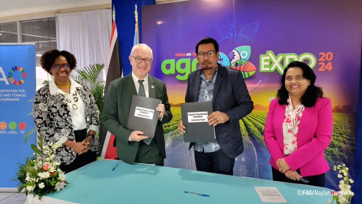 Honored to formalize the signing of the Country Programme Framework with #TrinidadAndTobago. This agreement will strengthen agricultural resilience and sustainability, ensuring food security and promoting climate action for people and the planet.
#FAOandTrinidadandTobago