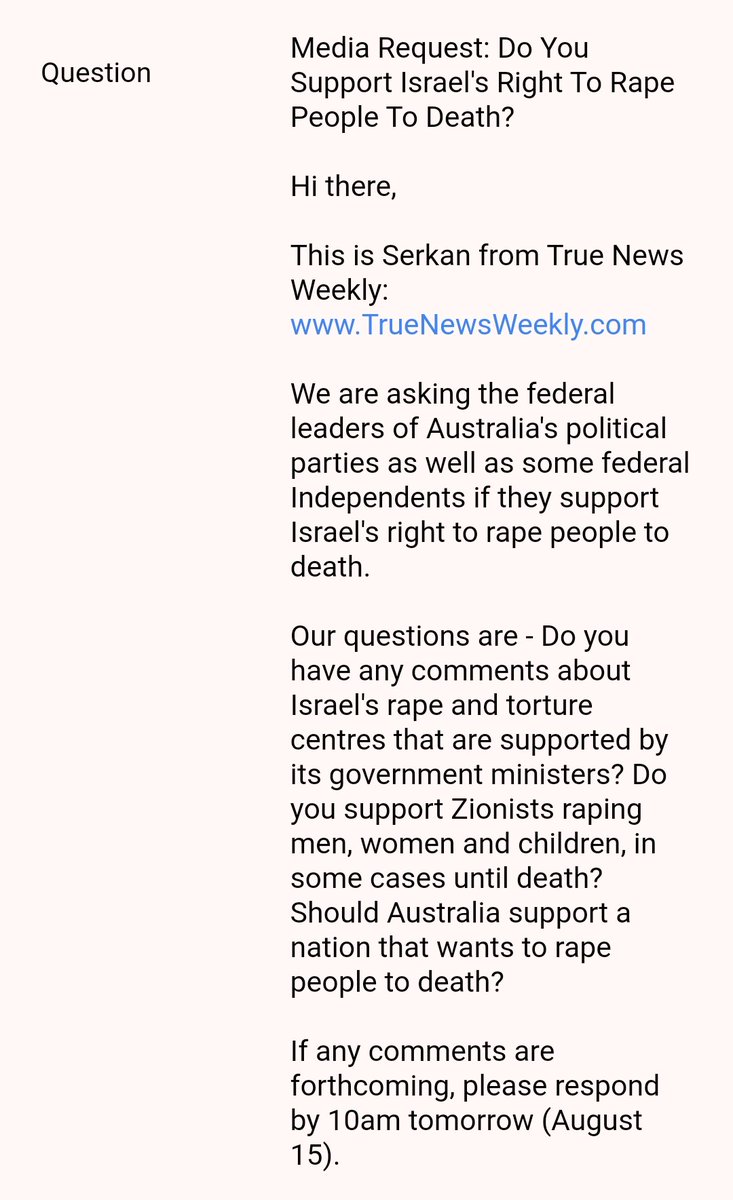 SerkanTheWriter's tweet image. &quot;Don&apos;t say we support Israel&apos;s right to rape people to death or I&apos;ll sue you for defamation!!!&quot;

- @PaulineHansonOz

#auspol #PleaseExplain