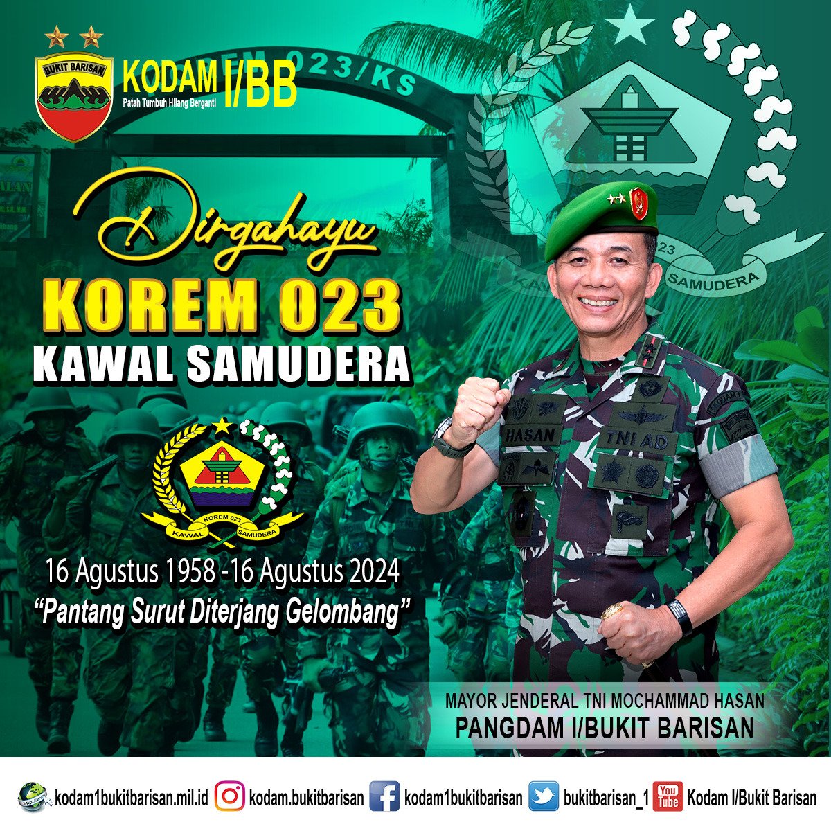Kodam_1BB's tweet photo. Dirgahayu ke-66 Korem 023/Kawal Samudera

16 Agustus 2024

"Pantang Surut diterjang Gelombang" https://t.co/q1Gr2EZ8Nh