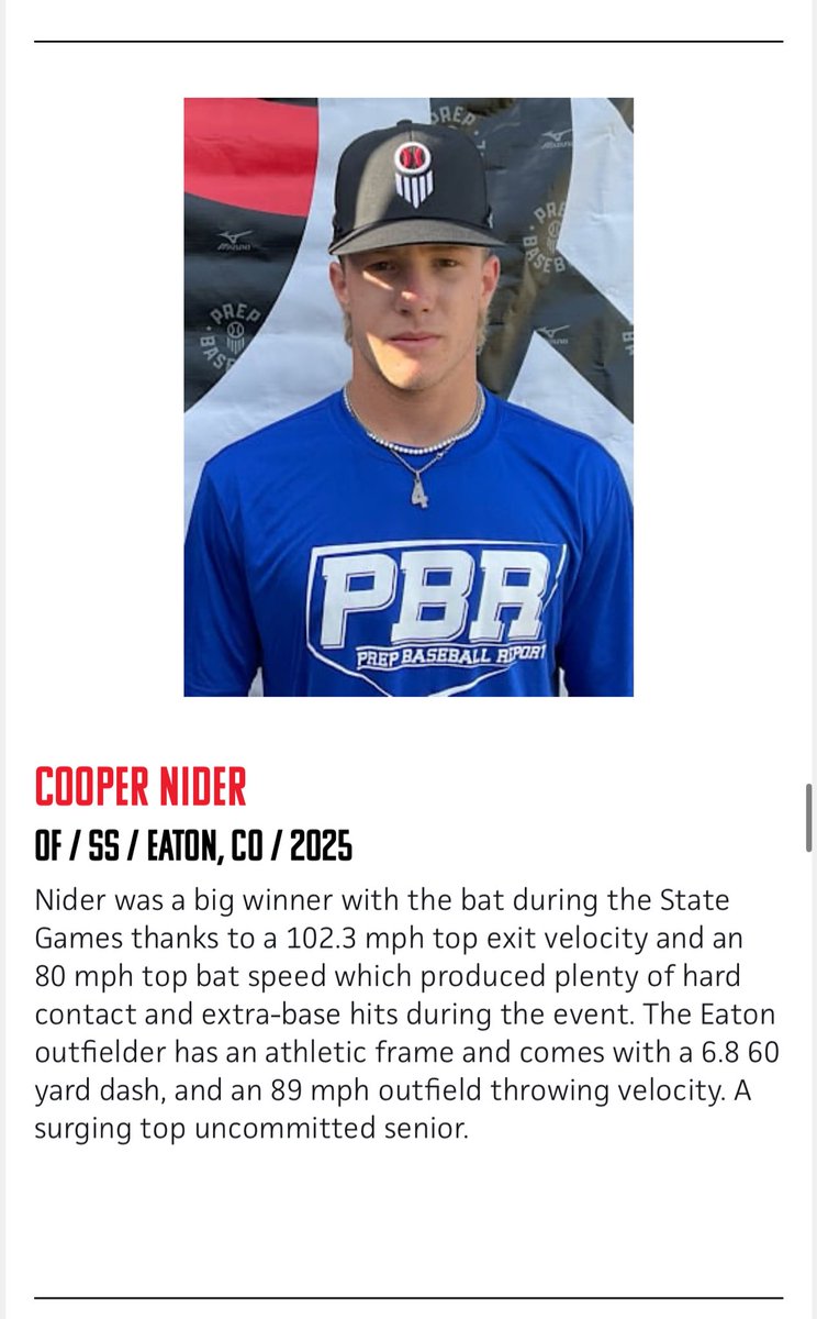 cooper_nider's tweet photo. Thank you @PrepBaseball_CO for the write up! 🙏🏻 ✏️ 

@Slammersbasball @LosekeEarl @TA450
@Hittingforpower @CoastRecruits @ByronEmbry @PBRTournaments @PBR_Uncommitted
@CoachOltmans @XavierBASE @UT_Baseball @GoCamelsBSB @OhioStateBASE @MulesClubBall @CatawbaBaseball @MesaBaseball 
@GoBearcatsBASE