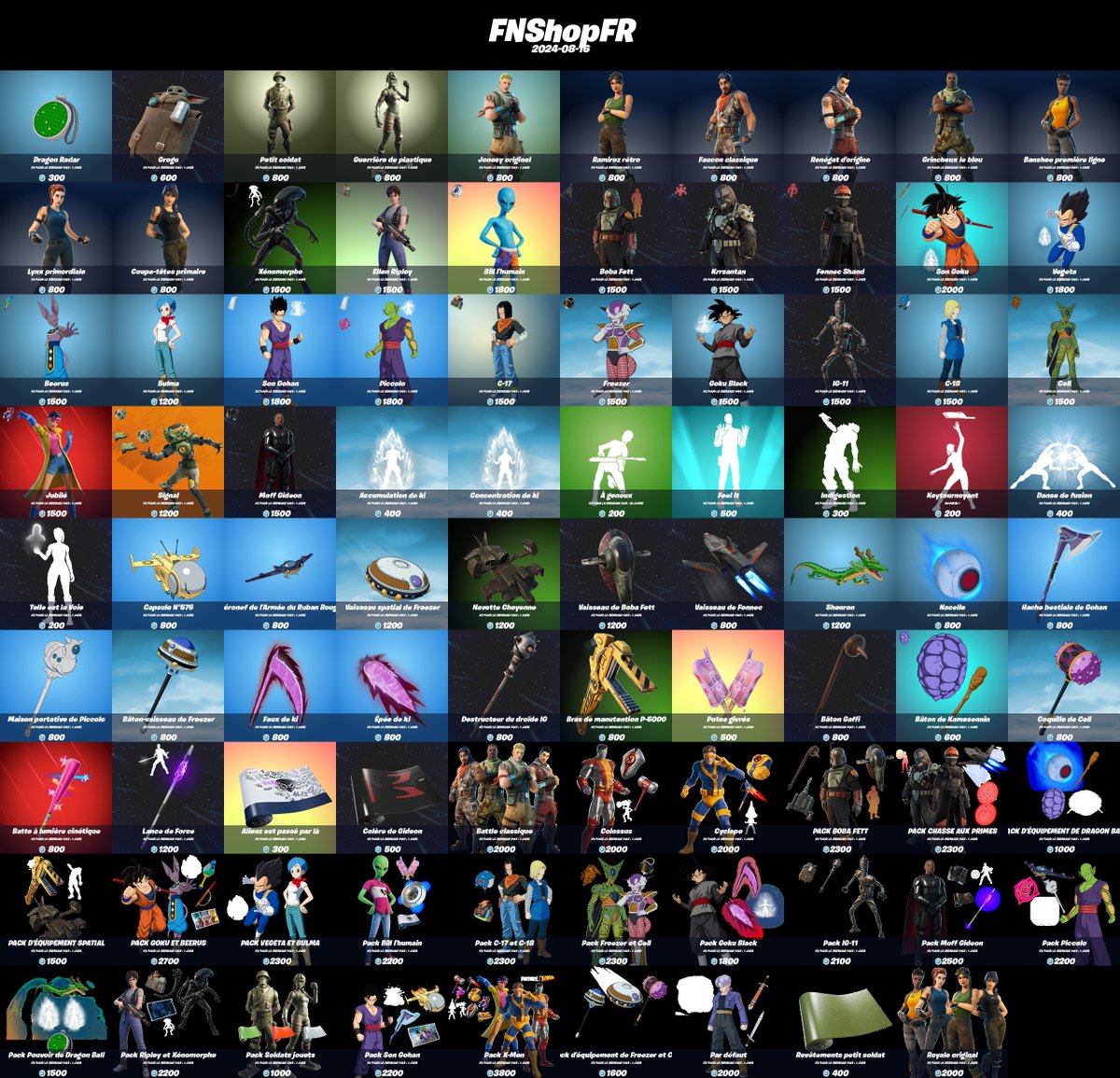 FNShopFR's tweet image. Boutique #Fortnite du 2024-08-16 !

N'oubliez pas d'activer les notifs pour ne rater aucune boutique. 🔔

Nombres d'items : 89
Maximum vu pour la dernière fois : 10 jours
Minimum vu pour la dernière fois : 0 jours
