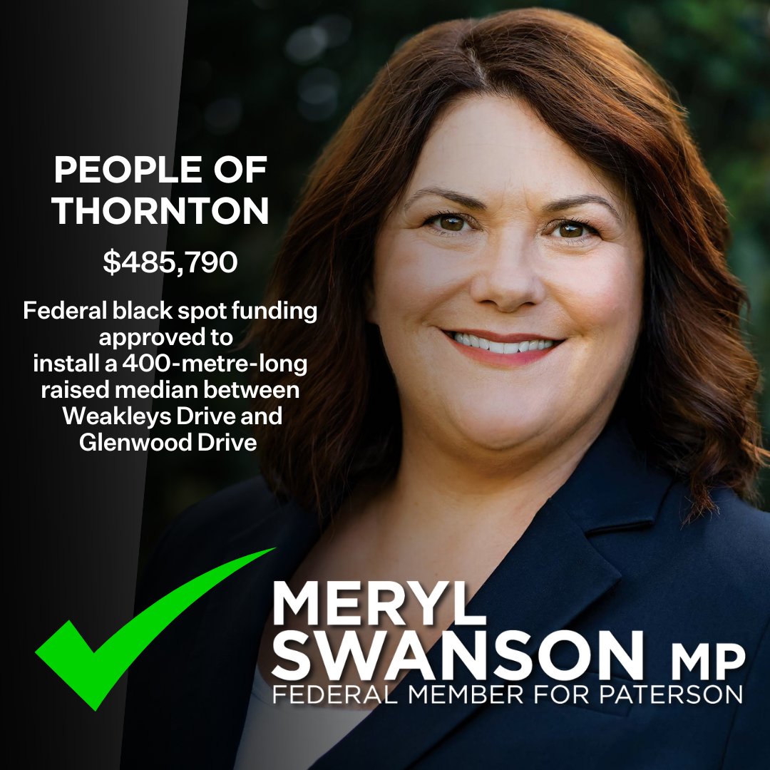 I am proud to be delivering vital funding to improve road safety in our local community.

#merylswansonmp #deliveringforpaterson #mymaitland