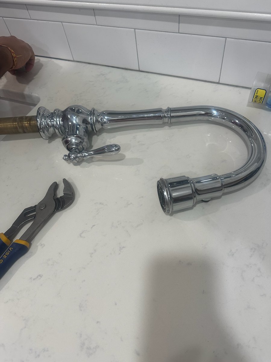 yogeshbpatel's tweet photo. Kohler kitchen faucet started leaking after 6 years.  Why would I spend money for a premium faucet?  It's leaking from the braided cable that is attached to the unit so I can't even replace it! 

@Kohler 
#kohler
#faucet https://t.co/YS6QjiQdYt