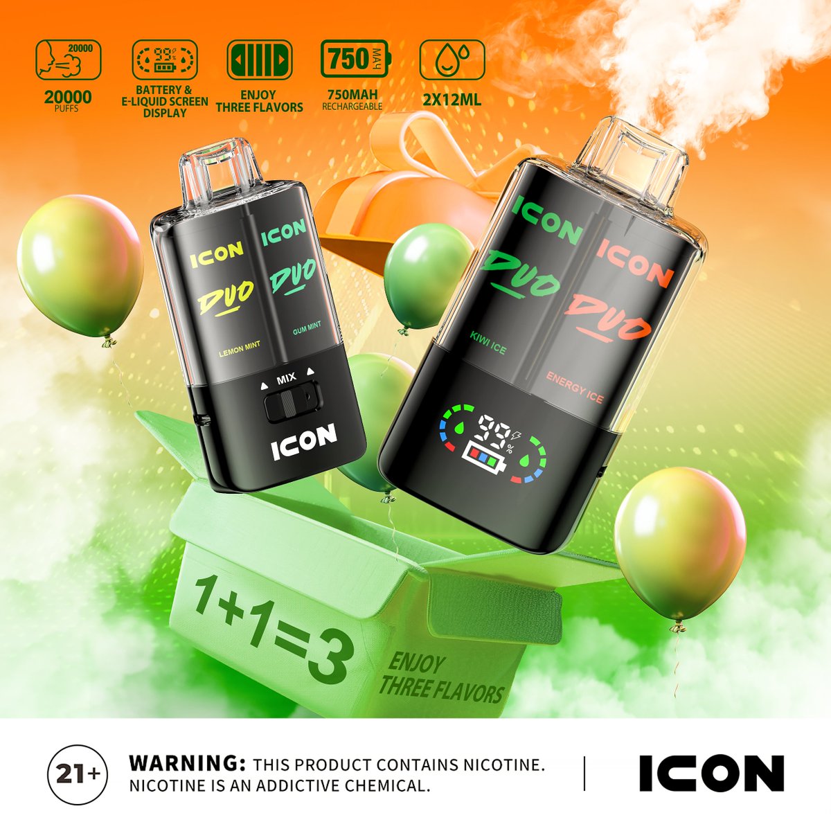 ecvapeglobal's tweet photo. Who says 1+1 only equals 2❓ Here, With ICON DUO, 1+1=3! Dive into a whole new world of taste with every puff. Ready to experience more?👀

18/21+Only

#ecvape #icon #dualmeshcoil #morepuffs #new #refreshing #vapes #vapeinnovation #disposable #vapesatisfaction #vapeclouds https://t.co/eQ4yUSGadl