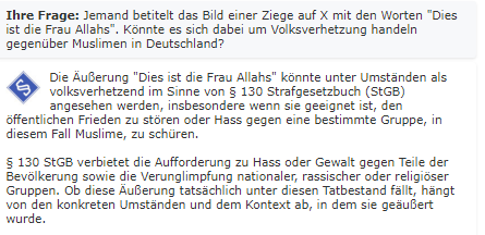 Volksverhetzung? Denkbar