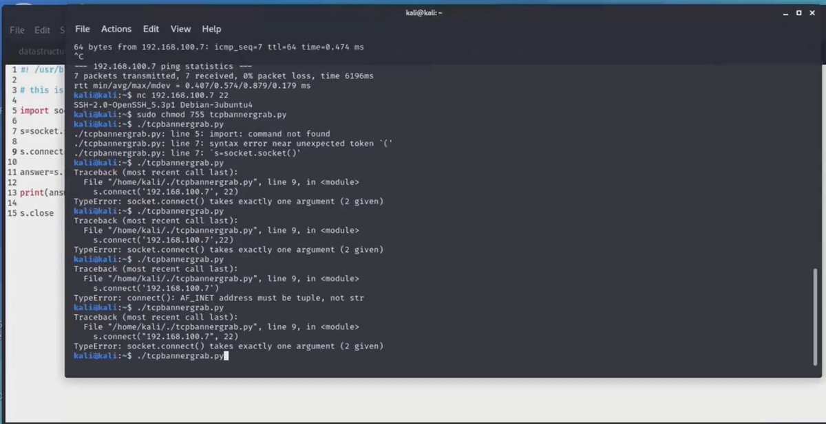 b4t54ndw1ch's tweet image. One thing I like about the python course is that because it's written from scratch, it's bound to have errors.
It's been really fun to pause the videos and check the documentation, then try to solve the issue before seeing how @three_cube does it.
#pythonforhackers