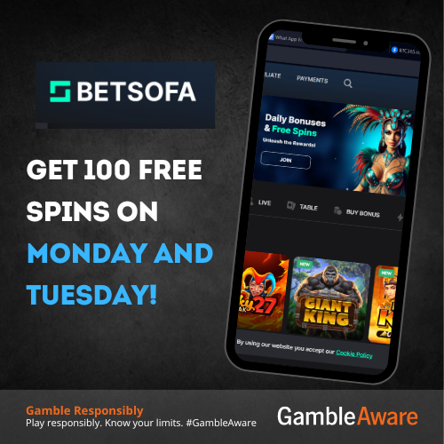 coindesktimes's tweet photo. 🎁 Daily Bonuses at BETSOFA Casino! 🎁  

Get 100 Free Spins on Monday and Tuesday!  

👉 https://t.co/VcOAzuSkXw  

#DailyBonus #Casino #BetSofa https://t.co/enNyaqrBTI