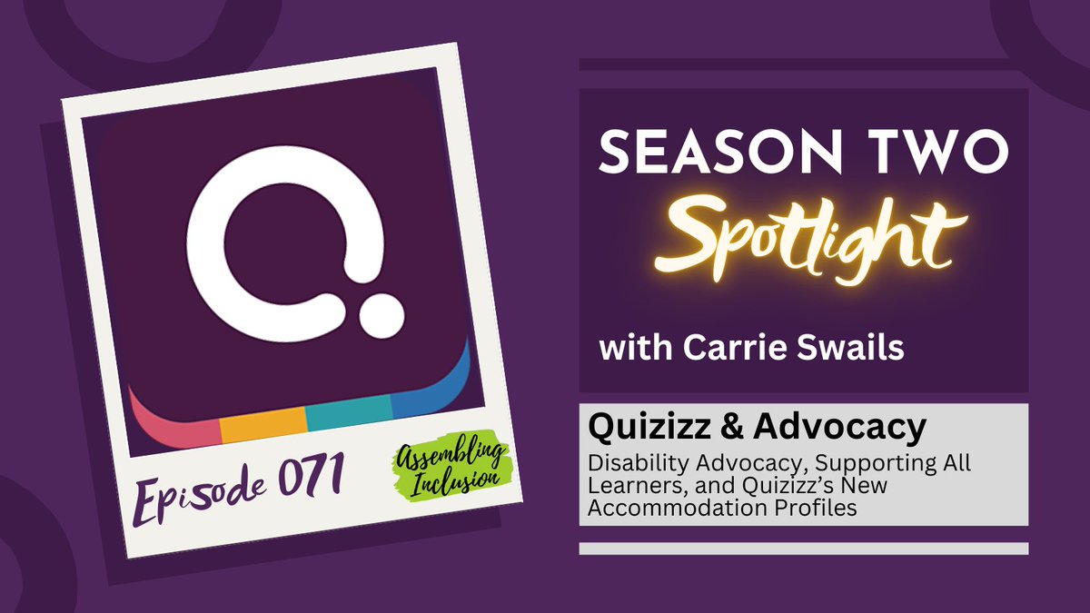 Season 2 Spotlight ✨
Carrie Swails talks with us in this episode about disability advocacy, workplace cultures centered on inclusion, and the new accommodations profiles available through <a href="/quizizz/">Quizizz (now Wayground)</a> 

spotifyanchor-web.app.link/e/jMrlBaRf6Lb
