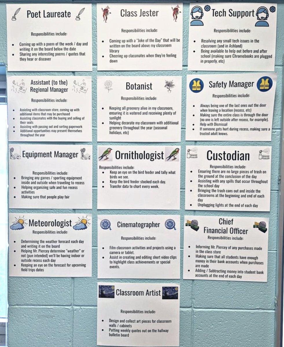 From <a href="/mrpiercEy/">donnie piercey ⚾</a> last year: "got my classroom jobs and responsibilities posted" 🙌