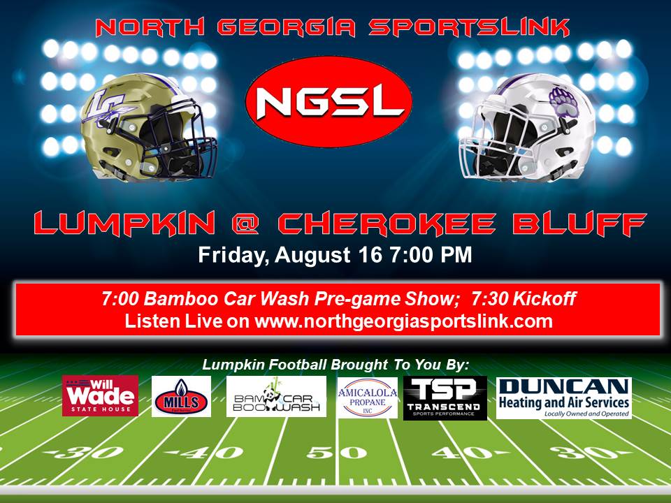 NGSportsLink's tweet photo. ARE YOU READY FOR SOME FOOTBALL?   
Listen LIVE to @LumpkinFB  at @CBluffFootball  Bluff Friday night as the 2024 season kicks off.  Bamboo Pregame Show at 7:00, Kickoff at 7:30.   Listen Live on https://t.co/NmHrAlTJWX https://t.co/JfeERp8HFL