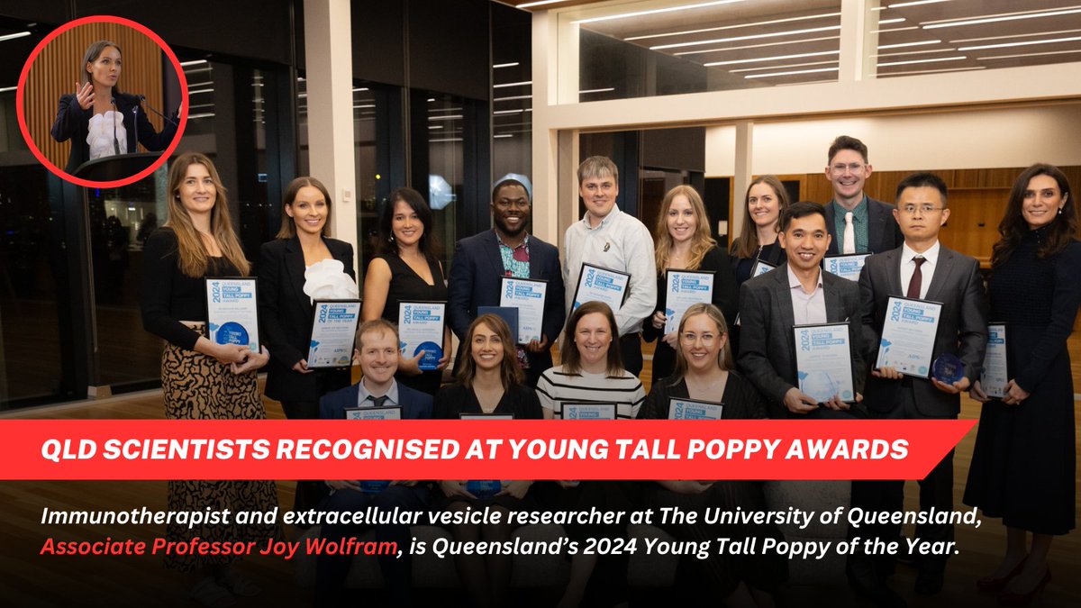 Sixteen of QLD's outstanding scientists have been recognised at this year’s Young Tall Poppy awards, hosted by @AIPScience and supported by the QLD Government. The annual awards recognise the achievements of talented scientists carrying out life-changing research. #qldscience