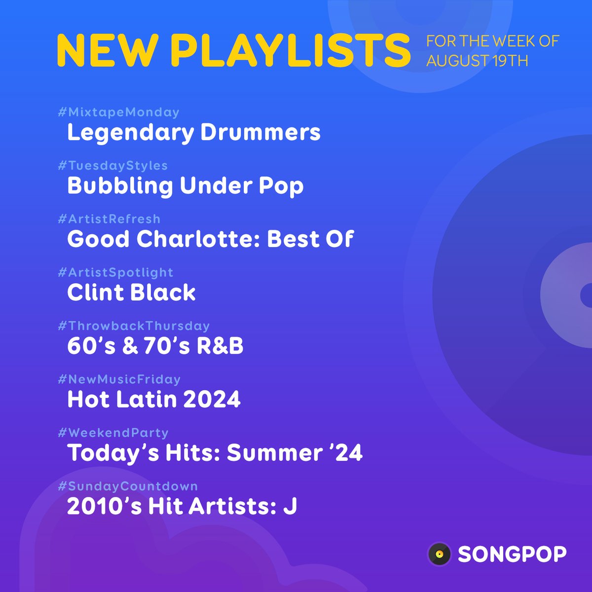 Take a look at all the #NewPlaylists coming to #SongPop this week!