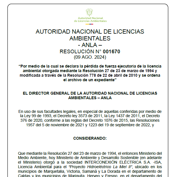 Viviana_Viera_'s tweet photo. Se cae proyecto hidroelectrico a filo de agua Miel II. @ANLA_Col acaba de declarar la perdida de fuerza ejecutoria de la licencia ambiental
Felicitaciones a las organizaciones y comunidades que lograrón defender los ríos del hambre de las hidroelectricas. No es energia renovable https://t.co/VKQXLuMCn3