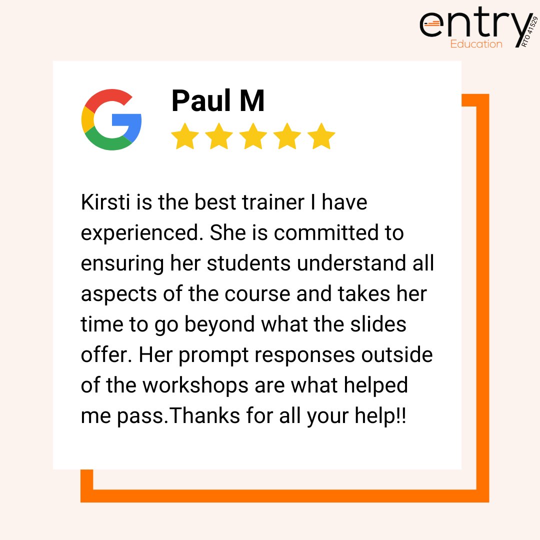 EntryEducation's tweet photo. 🌟 "Kirsti is the best trainer I have experienced." 🌟

Want to follow in Paul's footsteps? Get started on YOUR journey to a rewarding real estate career today! 📞 Call us at 1300 799 447 or visit us online at  https://t.co/UFpulRb7hB

#EntryEducation #RealEstateTraining https://t.co/lHE3kBh5gF