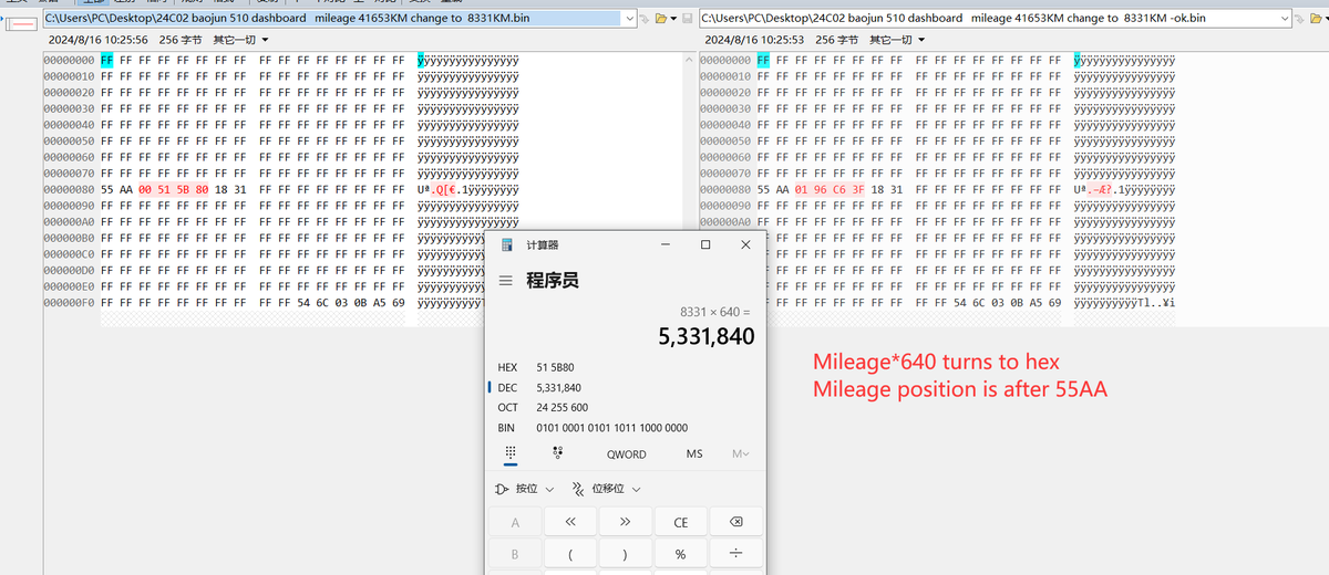 baojun 510 dashboard   mileage  change algorithm：
Mileage*640 turns to hex 
Mileage position is after 55AA