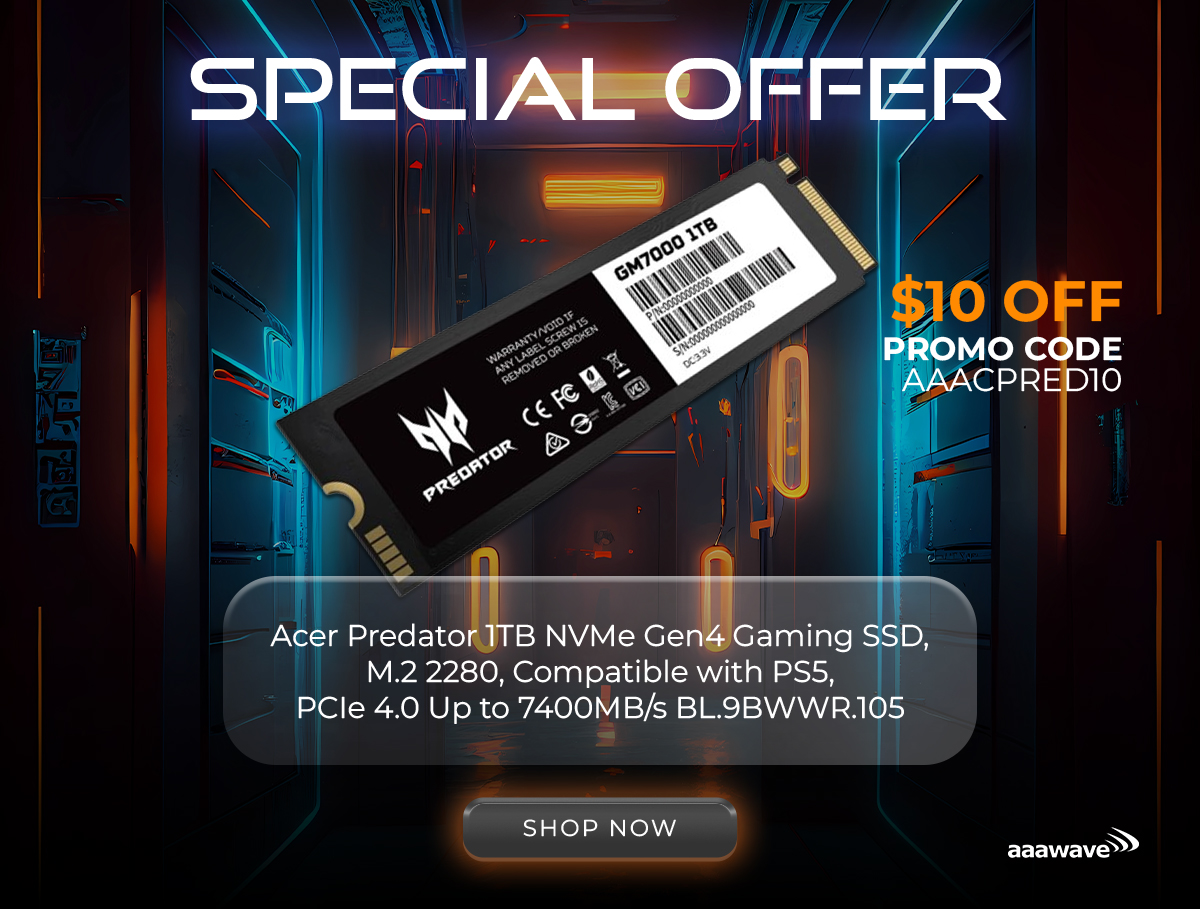 aaawave's tweet image. Boost your game with the Acer Predator GM7000 1TB SSD! ⚡ Up to 7400MB/s speed, PS5 compatible. 
SHOP NOW: aaawave.com/acer-predator-…
#AcerPredator #GamingSSD #NVMe #PS5Ready #PCIe4 #aaawave