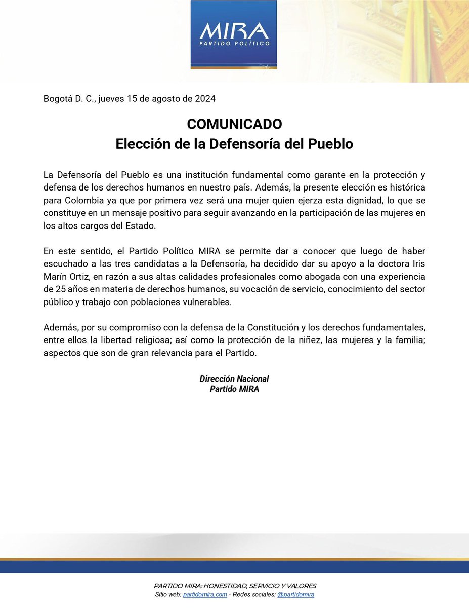 Comunicado: Elección de la Defensoría del Pueblo