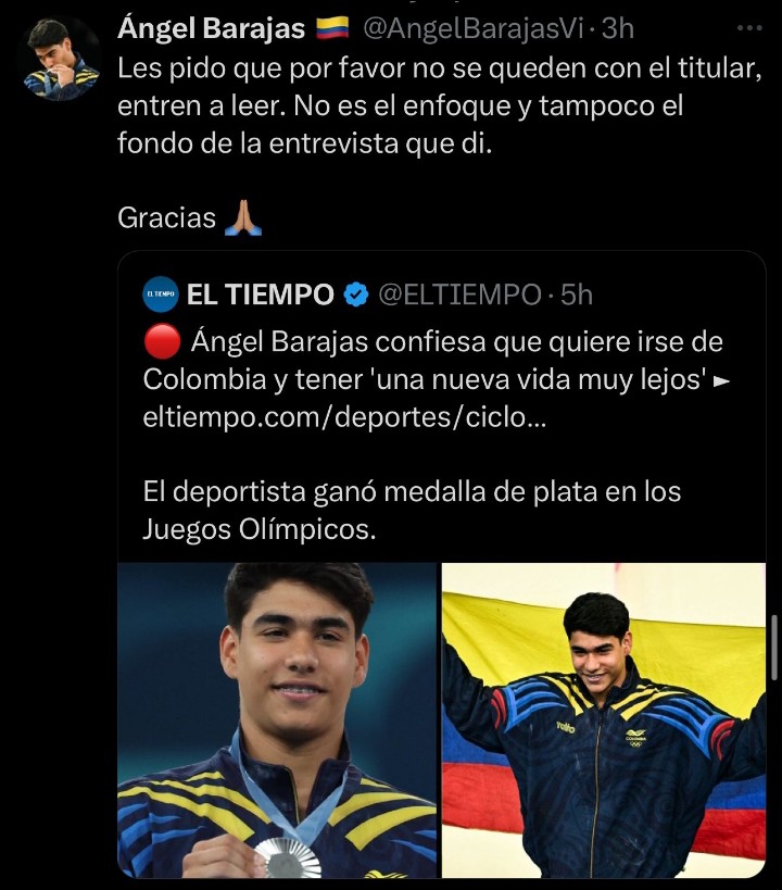 Que nuestro joven medallista olímpico tenga que salir a desmentir un titular de un medio de la derecha de este país, muestra a que clase de periodismo nos enfrentamos los colombianos todos los días, nada más que agregar.