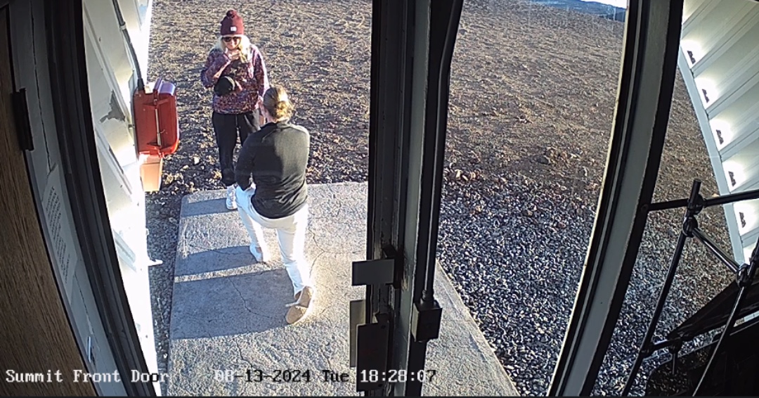 Tuesday evening our summit front door camera recorded a summit proposal.  If the lucky couple is interested, we'd love to share the footage with them.  It's a lot shot, but if anyone got engaged or know someone who did at the summit Tuesday, August 13th, let us know!