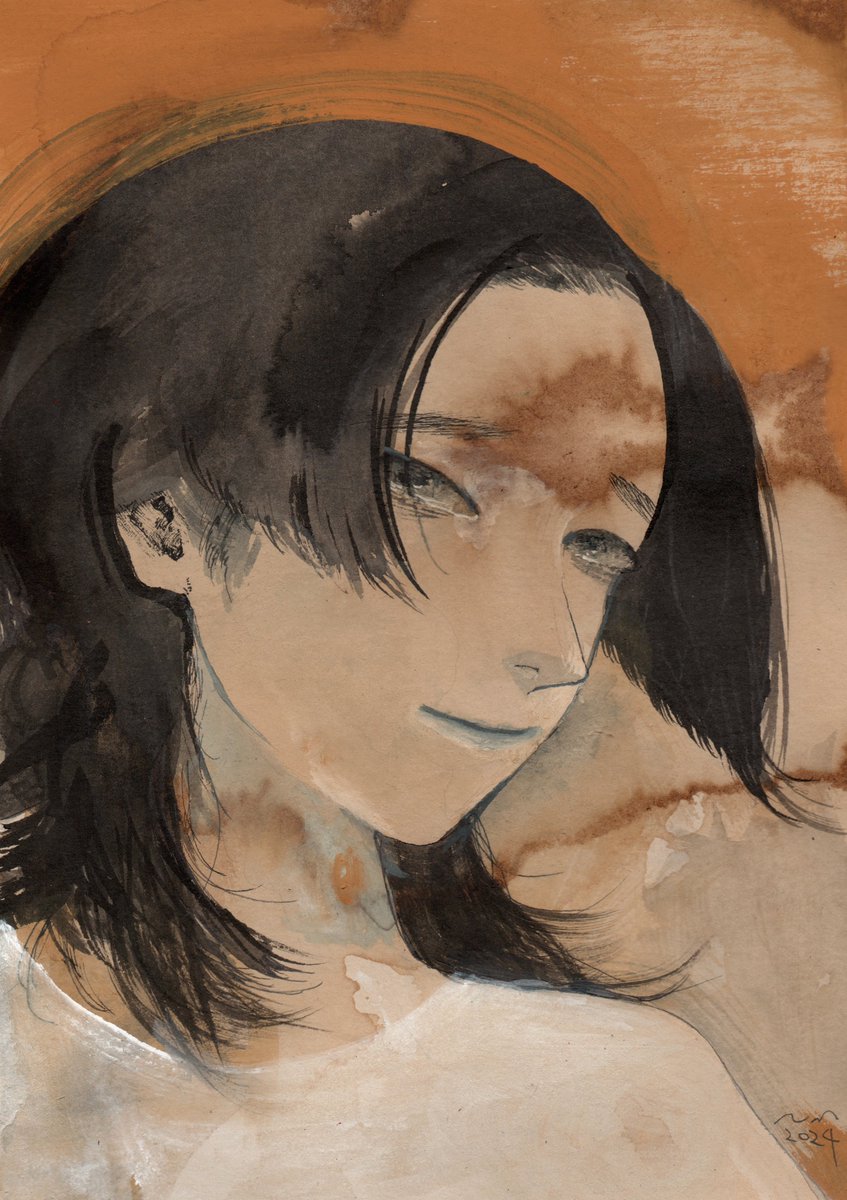 水彩紙をコーヒー染めした作品。近づいてみるとほんのりコーヒーの香ばしい香りがします☕️独特な滲みがお気に入りです。

🔗 https://t.co/gp2VUghdmr 