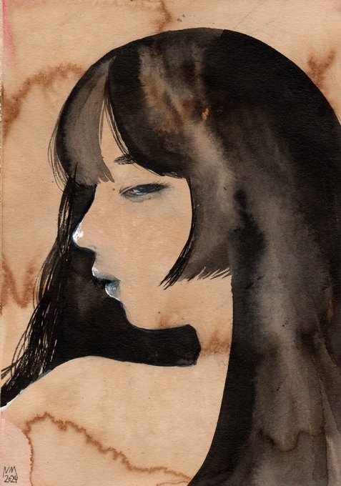 水彩紙をコーヒー染めした作品。近づいてみるとほんのりコーヒーの香ばしい香りがします☕️独特な滲みがお気に入りです。

🔗 https://t.co/gp2VUghdmr 