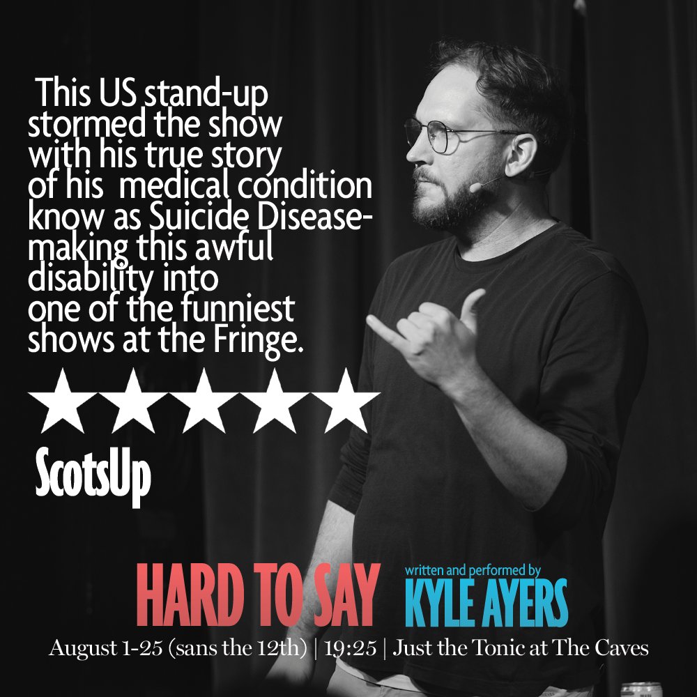 We're in the single digit of shows remaining here at Edinburgh Fringe. They're going well, I'm seeing amazing stuff. Come out to a show! Folks have been enjoying it!

7:25p at Just the Tonic at the Caves