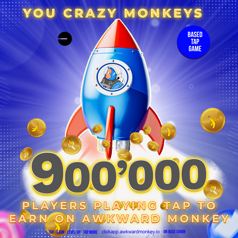 AwkmonkeyBase's tweet photo. 900'000 Monkeys you are crazy!

We just reached a total of 900'000 Users playing our AWKWARD TAP TO EARN GAME on Telegram
Try now be awkward ✨🍌🐒 
https://t.co/R5QMFxRw9P  #meme #base #based #memecoin #awk #taptoearn https://t.co/AwE4ju19aV