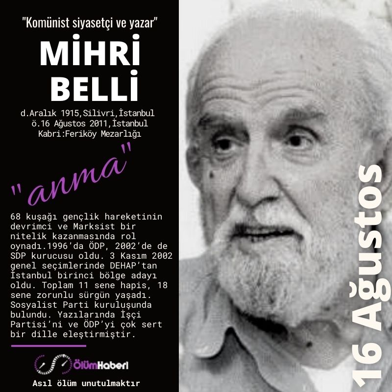 OlumHaberi's tweet photo. GÜNÜN ANMALARI.. (16. Ağustos)
Mihri Belli
Mahmut Yesari
https://t.co/RTEnKo3F8E Ölüm yıldönümlerinde "insani hatırlatmalar" yapar
#anma #istanbul #MihriBelli #AhmetFikriTuzer #HattatAzizEfendi #AbdullahRızaErguven #MahmutYesari https://t.co/slGj8LIegf
