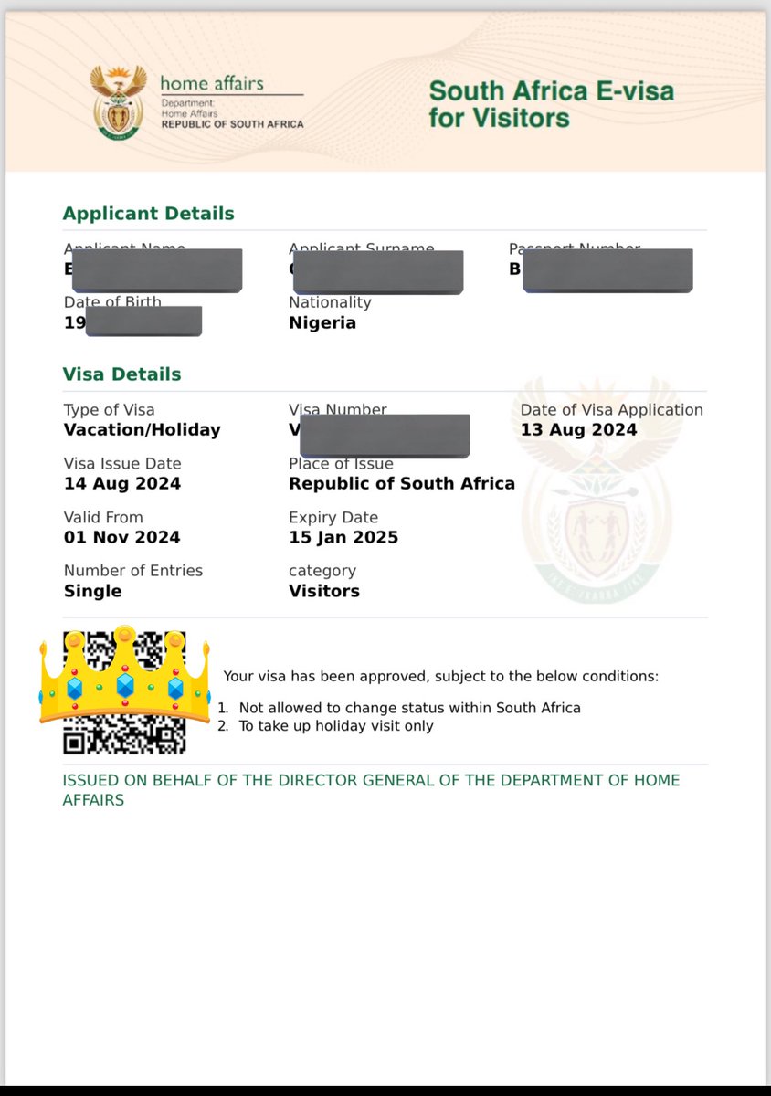 danieldibie's tweet photo. South Africa express E-visas available! Processing time : 2-5 working days 
Visa duration - 3 months. 
Some approved visas for the week https://t.co/ltmu4QqmMJ