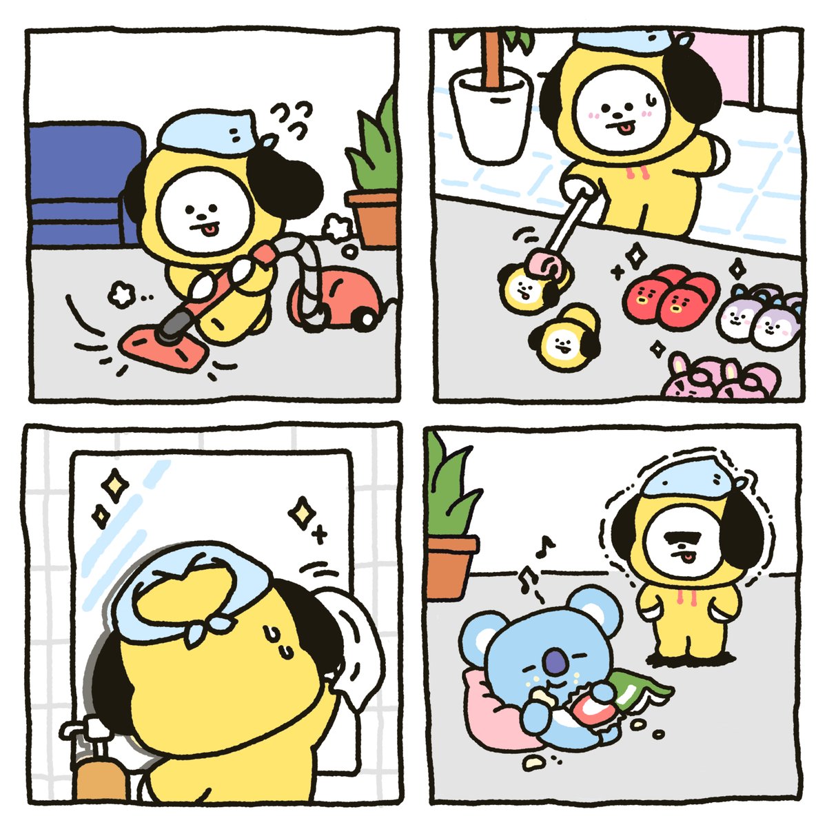 BT21_'s tweet image. Cleaning all DONE!!… or maybe not🧹🙄

お掃除完了！！…してないかも🧹🙄

청소 끝!!… 이 아니네🧹🙄

#BT21 #BT21TOON
#Tidy #CHIMMY #FreeSpirit #KOYA
