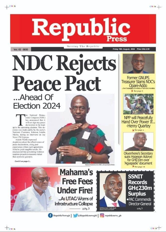 Atinka1047fm's tweet photo. Front pages of today’s newspapers || Friday, 16Th August 2024
#AMVnews #AMDrive #newspapersheadlines #Atinka1047fm https://t.co/zHderoYi0u