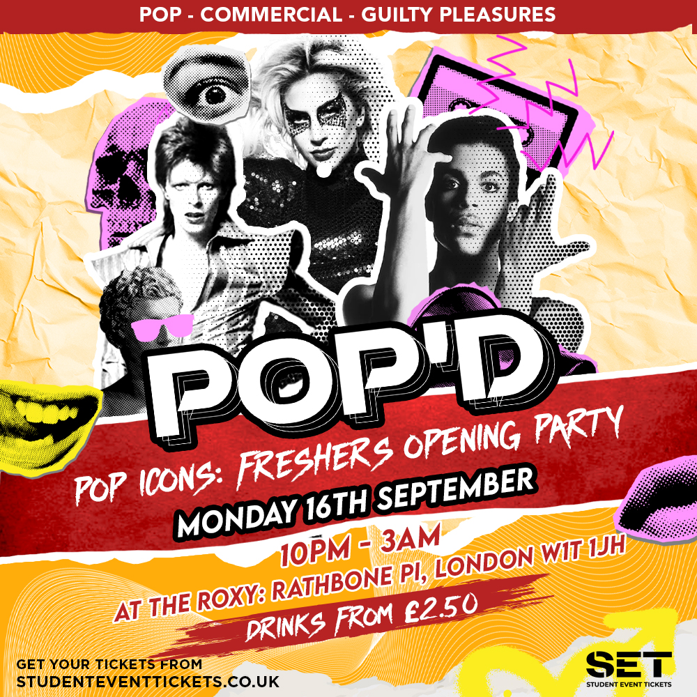 studenteventtix's tweet photo. One month to go until freshers 🥳

Kickstart the freshers season at The Roxy with POP'D. On Monday 16th September, join us for an opening party dedicated to all of your favourite pop icons.

POP'D freshers opening party via the link below:
https://t.co/vc1WLCBzj3 https://t.co/SnmD9bConv
