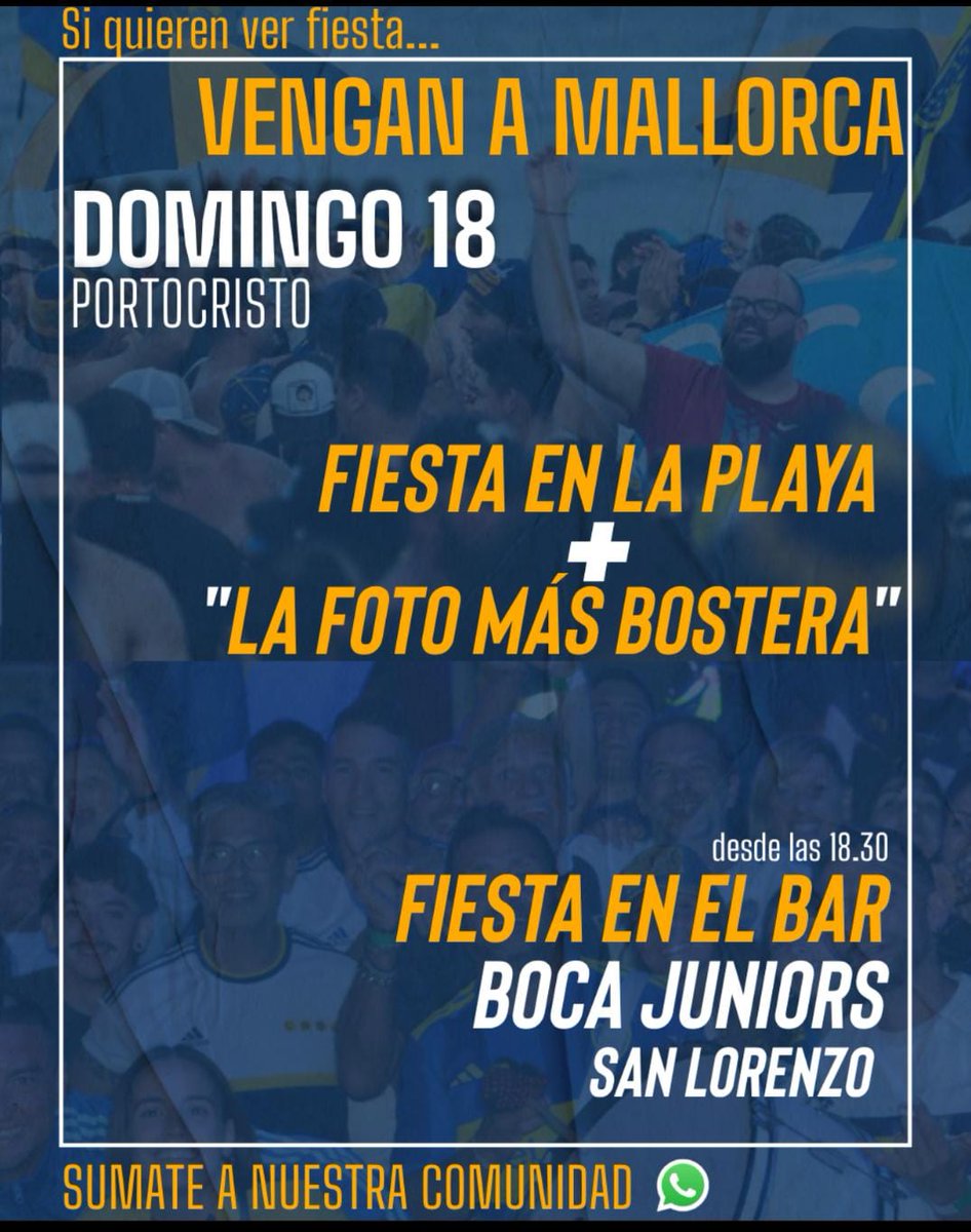 ¡Este domingo hay doble juntada en Portocristo!

Ya hay casi medio centenar de xeneizes que se apuntaron en nuestra comunidad de WhatsApp.
Las plazas en el bar son limitadas y quedan pocas, por lo que no dejes de contactarnos para reservar tu lugar a través de nuestra comunidad.