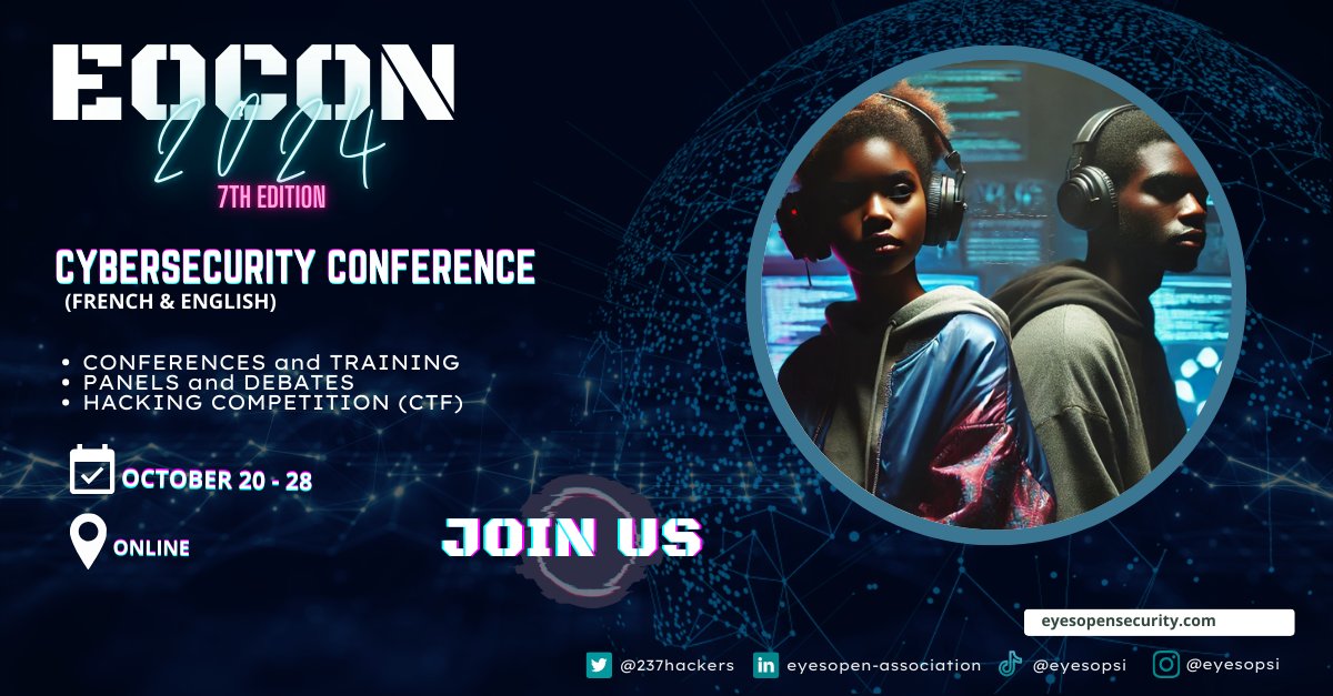 🌍 Participez à EOCON2024 et découvrez des sessions interactives sur les menaces émergentes, l'#IA en #cybersécurité, et bien plus.

💡 Apprenez des experts, et élargissez votre réseau professionnel du 21 au 26 Oct en ligne
📌 Inscrivez-vous maintenant : forms.gle/q5EK1TSXv8GiPE…