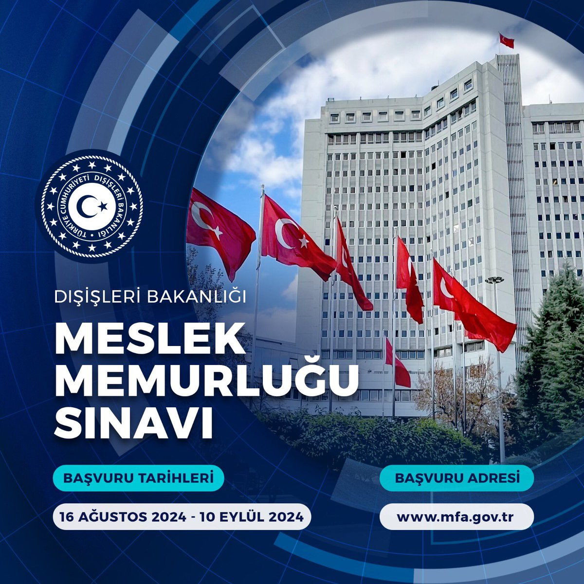 TC_Disisleri's tweet photo. Size güveniyoruz! Genç, dinamik, vizyoner ve yeniliklere açık Türk diplomat adaylarını, Bayrağımızı uluslararası arenada gururla temsil etmek üzere Bakanlığımızda kariyer yapmaya davet ediyoruz.

🖋 Meslek Memurluğu sınavı başvuruları bugün başladı!

Başvuru ve detaylar için👇

https://t.co/QON5qyawkM

#KöklüGeçmiştenParlakGeleceğe #AsırlarınDiplomasiBirikimi