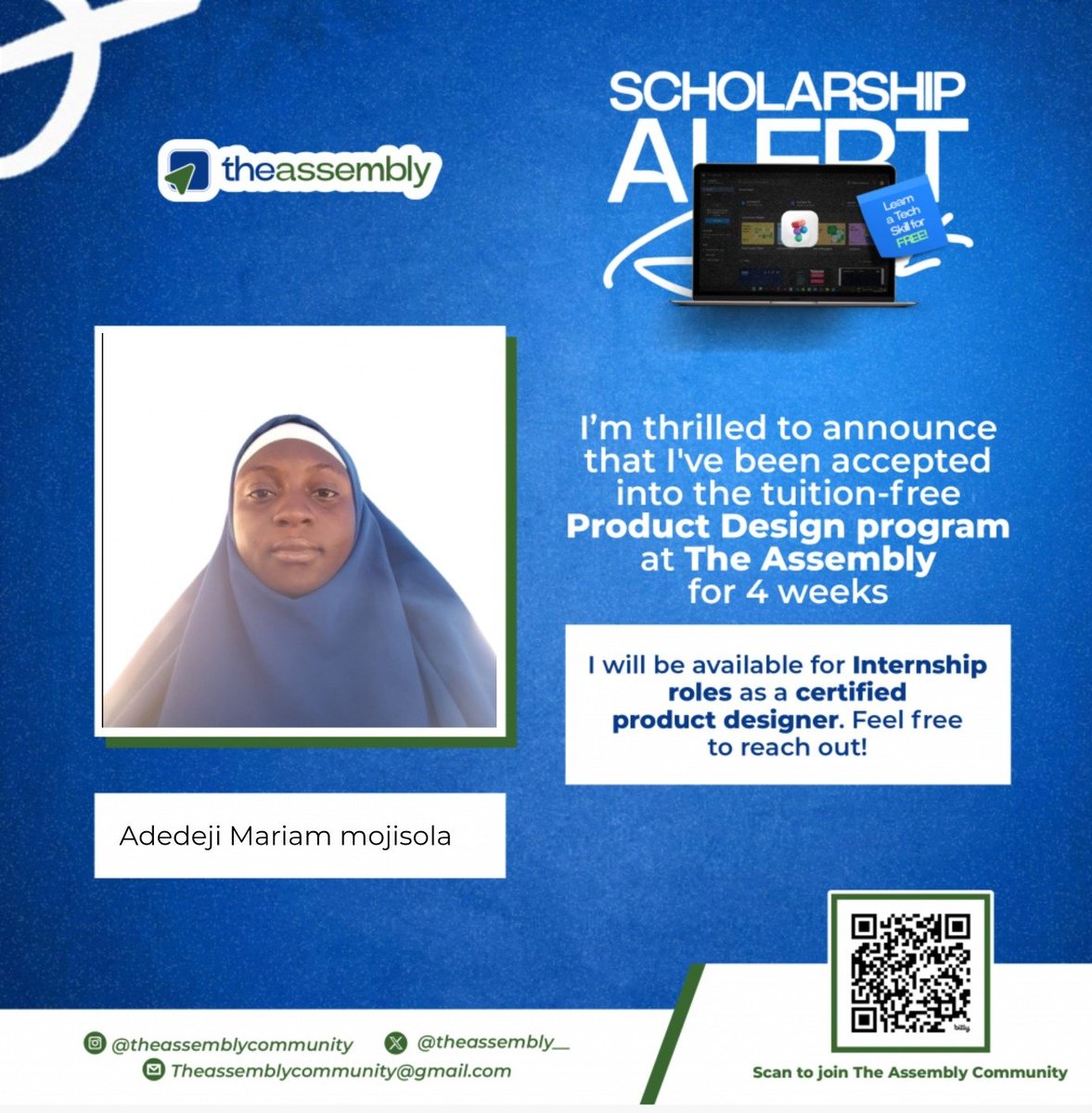 moj5435's tweet photo. I am glad to be part of the Assembly's tuition free product design course!
Am ready to embrace my self for a journey and growth as a product designer.
@theassemblycommunity

#growth #productdesign #UIUX #teachie #womenintech #ui #theassemblycommunity https://t.co/aQfzYIE8Fc