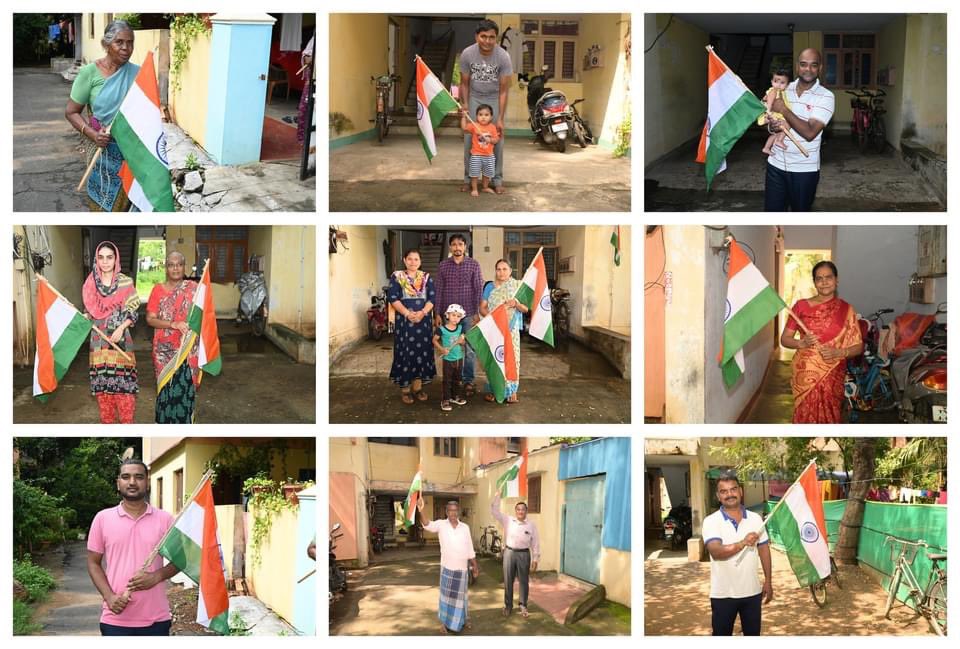 PlantSalem's tweet photo. As part of Azadi Ka Amrit Mahotsav, the 'Har Ghar Tiranga' campaign lit up SSP Township on 13th & 14th August. Residents proudly displayed the tricolor flag, chanting ‘Bharat Mata Ki Jai’& ‘Vande Mataram’. Over 2,400 people took selfies at Hill View Stadium selfie point.
#SAILSSP https://t.co/nGUq16osnK