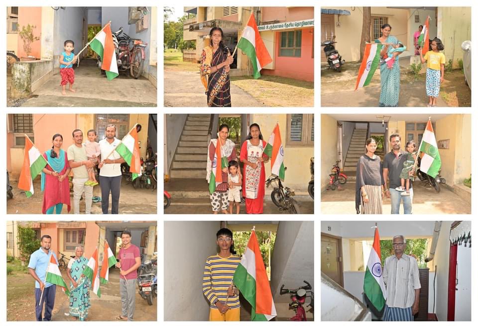 PlantSalem's tweet photo. As part of Azadi Ka Amrit Mahotsav, the 'Har Ghar Tiranga' campaign lit up SSP Township on 13th & 14th August. Residents proudly displayed the tricolor flag, chanting ‘Bharat Mata Ki Jai’& ‘Vande Mataram’. Over 2,400 people took selfies at Hill View Stadium selfie point.
#SAILSSP https://t.co/nGUq16osnK