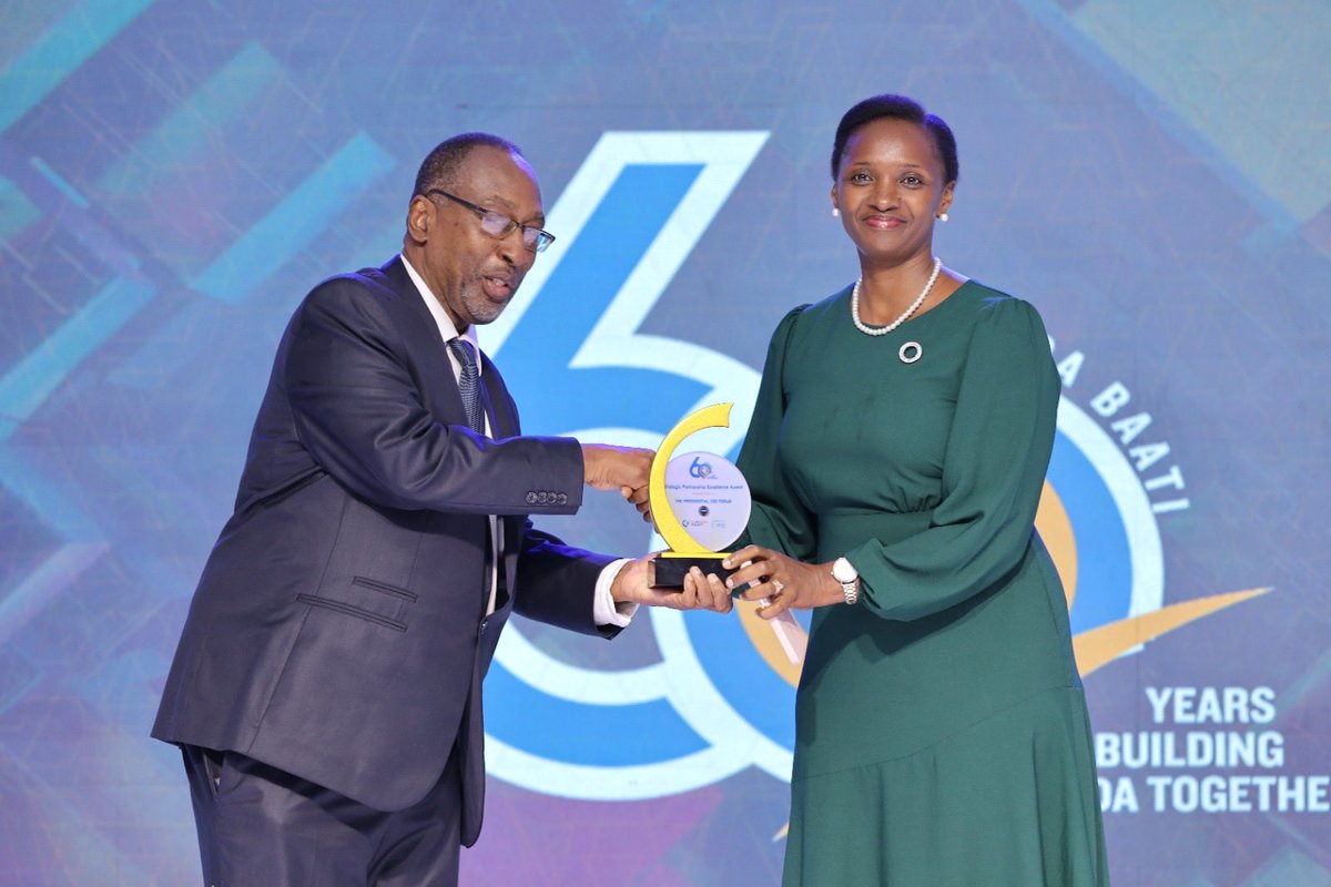 IreneMugisha's tweet photo. On behalf of the Board &amp; Management of ⁦@PCF_Uganda, ⁩I would like to thank ⁦@UgandaBaati⁩ for the recognition -  *Strategic Partnership Excellency Award*  during their 60th Anniversary celebrations at Serena Hotel. 

⁦@irumanyika⁩

#ShapingTheNation https://t.co/FjXHccsFkN