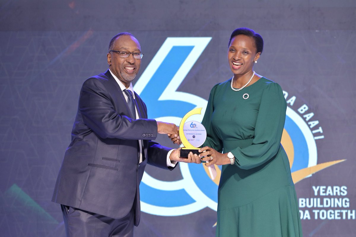 IreneMugisha's tweet photo. On behalf of the Board &amp; Management of ⁦@PCF_Uganda, ⁩I would like to thank ⁦@UgandaBaati⁩ for the recognition -  *Strategic Partnership Excellency Award*  during their 60th Anniversary celebrations at Serena Hotel. 

⁦@irumanyika⁩

#ShapingTheNation https://t.co/FjXHccsFkN