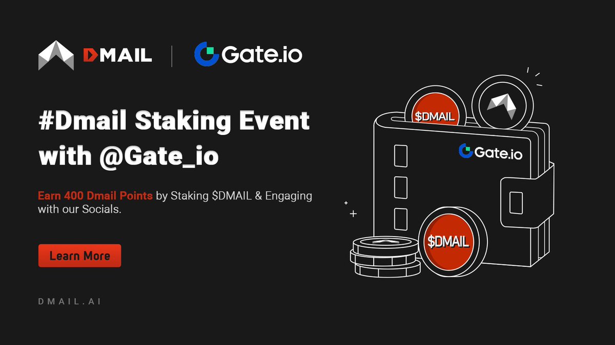 Dmailofficial's tweet photo. 🔥#Dmail Staking Event with @Gate_io!

✅Follow @Dmailofficial & join Dmail Discord (https://t.co/Cv6wI2F1SE) for +100 points

✅Stake 30 $DMAIL tokens in @GateWeb3Wallet for +300 points

✅Claim your 8-11 character domain! Visit (https://t.co/IW9pqICEsH), switch to BNB chain & connect your #GateWeb3Wallet