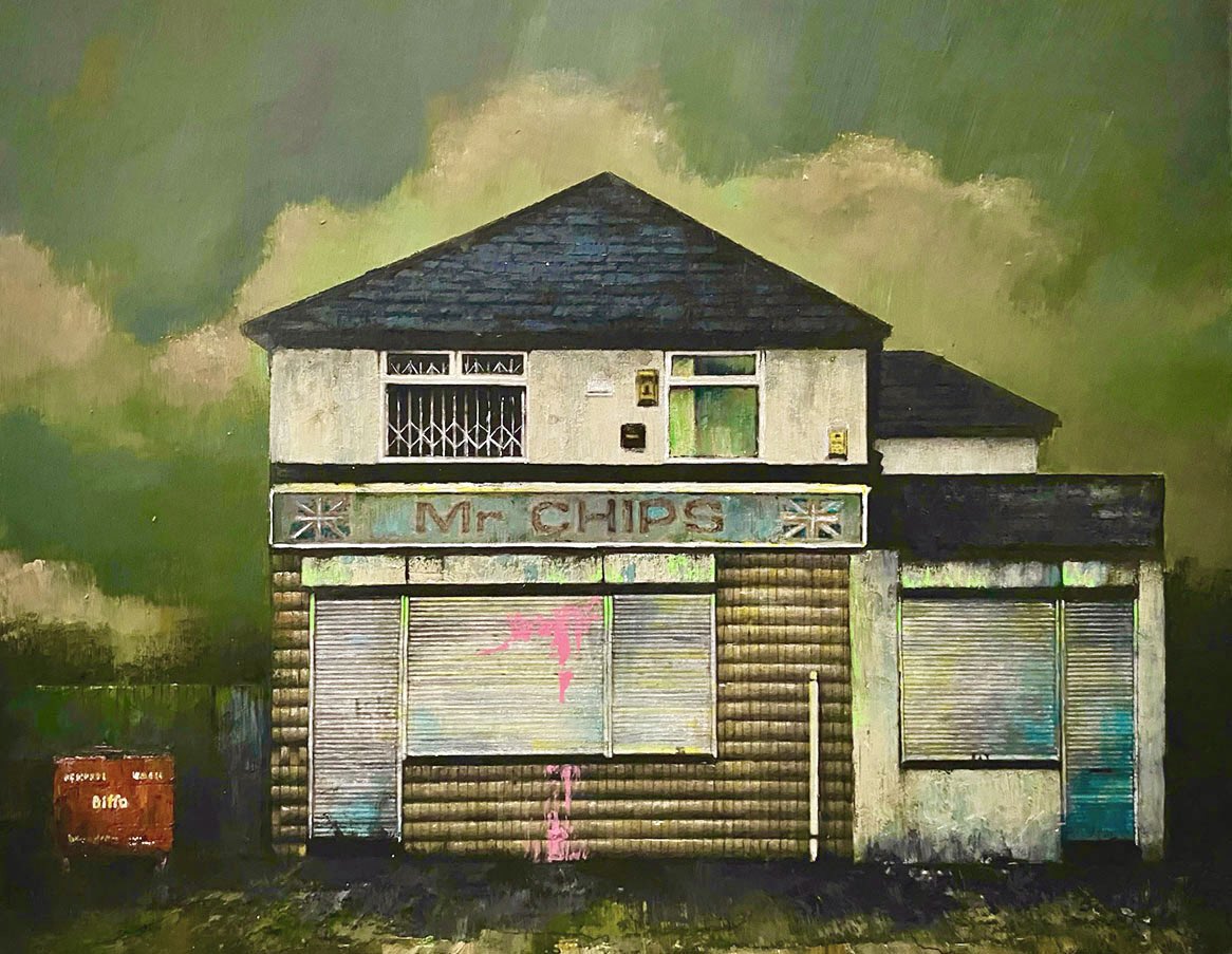 GrimArtGroup's tweet photo. Going full fat #grim for this week’s #ChippyTeaFriday 🥳

Painter of the vestiges of Northern factory belts - you can check out more of Peter’s wonderfully gritty work here 👉
https://t.co/Aw0DruTG1w

Mr Chips by Peter James Houghton #FishAndChipArt😋 https://t.co/MZtAsPv3sK