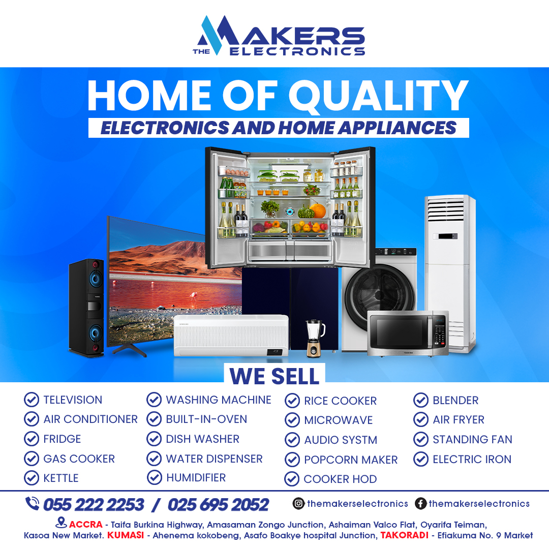 The Makers Electronics Company Limited (@themakersgh) on Twitter photo Upgrade your home with the best electronics and appliances from The Makers Electronics! We have everything you need to make your life easier and more enjoyable. Visit one of our stores today!
#TheMakersElectronics #HomeAppliances #Electronics #Ghana #Accra #Kumasi #Takoradi Upgrade your home with the best electronics and appliances from The Makers Electronics! We have everything you need to make your life easier and more enjoyable. Visit one of our stores today!
#TheMakersElectronics #HomeAppliances #Electronics #Ghana #Accra #Kumasi #Takoradi