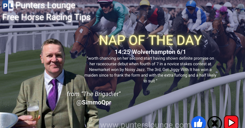PuntersLounge's tweet photo. Today's #NAPOFTHEDAY runs in the 14:25 #WolvesRaces πβ
The Brigadier's @SimmoQpr's FREE Racing tips can be accessed via the link in the imageβοΈππ»
Today's racecards π ππ»
https://t.co/toMRZZXxdh
#racingtips | #horseracingtips | #horseracing | #DailyTips πGambleAware