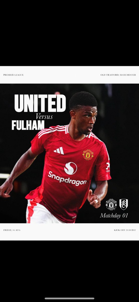 TaughmonaghMUSC's tweet photo. ⏳ The countdown is over...

🔴 IT’S MATCHDAY! 🔴 

With members of the club in attendance 😏 

🏆 Premier League
🏟 Old Trafford
⏰ 20:00 BST
🆚 Fulham

COME ON UNITED!! 🔴⚪️⚫️

#MUFC #MUNFUL #GGMU #PL #TaughmonaghMUSC ❤️🤍🖤 https://t.co/CyHGLz0EBd