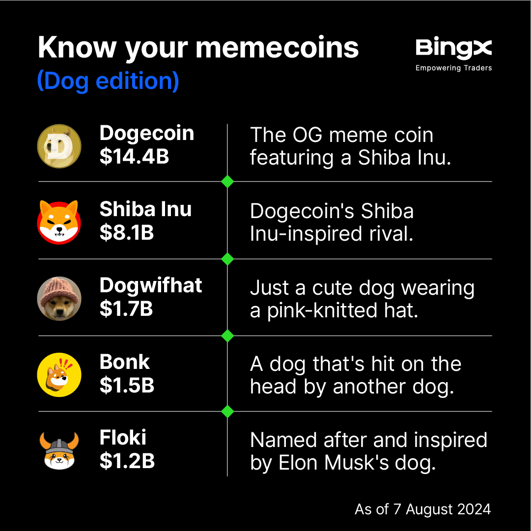 BingXOfficial's tweet photo. Here are the top dogs in the world of #memecoins. โ
โ
#BingXLearn https://t.co/SOhfa0pYs7