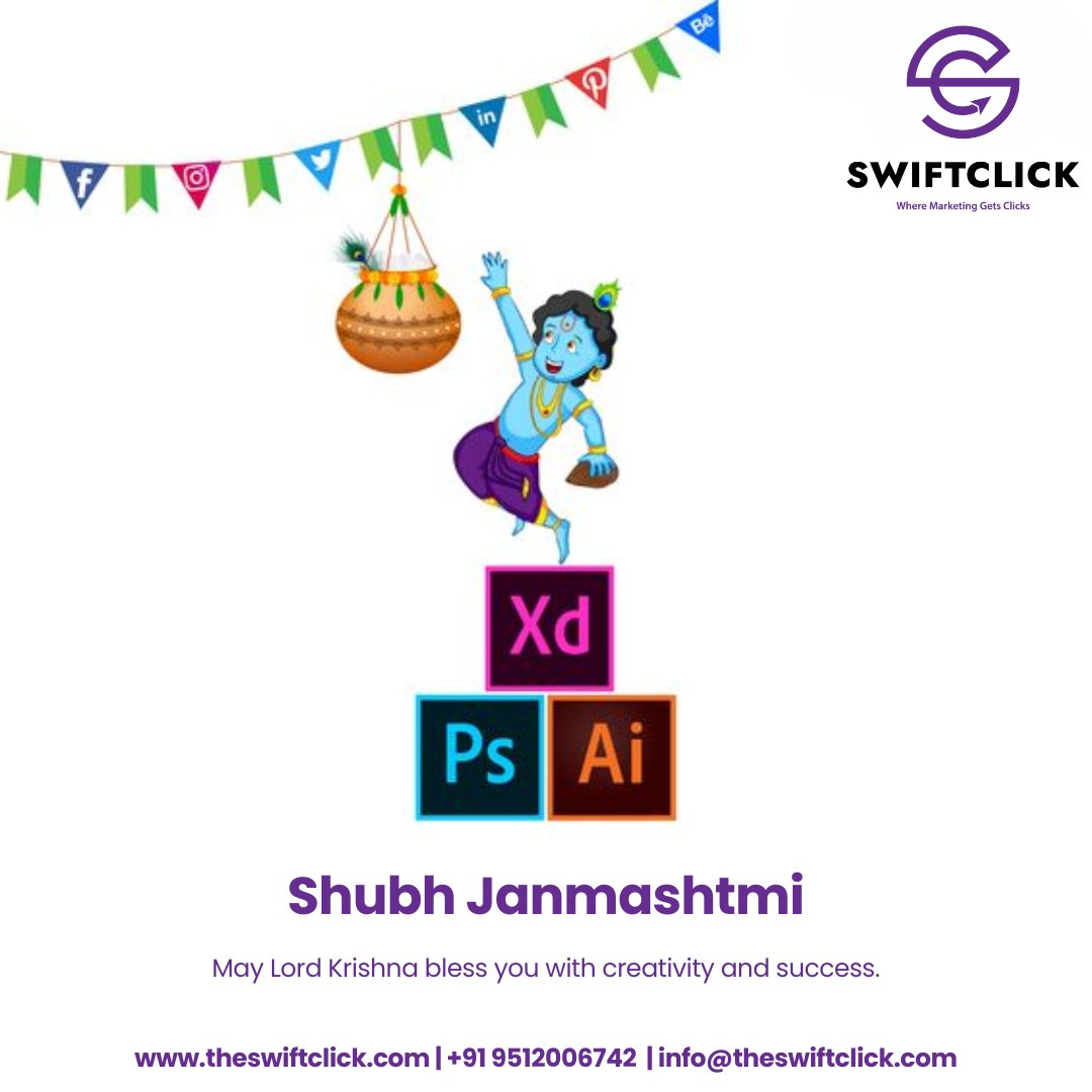 SwiftClickllp's tweet image. Wishing you a creative and successful Shubh Janmashtami! May Lord Krishna inspire your designs and bring prosperity to your endeavors. 🎨 #ShubhJanmashtami #CreativeBlessings #DesignWithDevotion #SwiftClick