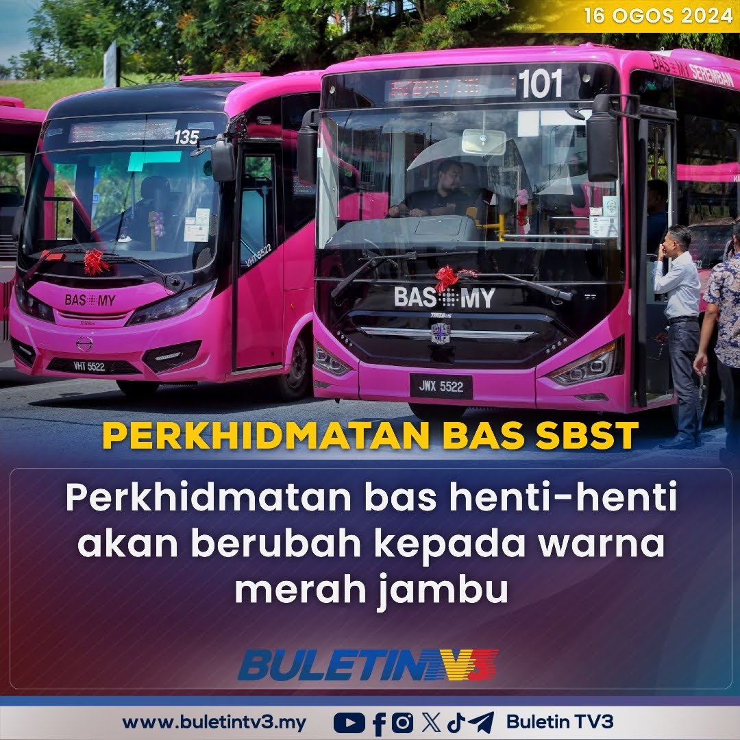 BuletinTV3's tweet photo. BAS 'PINK' | Perkhidmatan bas henti-henti di seluruh negara akan digantikan dengan bas baharu berwarna merah jambu.
#BuletinTV3 #PerkhidmatanBas #BasPink https://t.co/ms6lyoNXzh