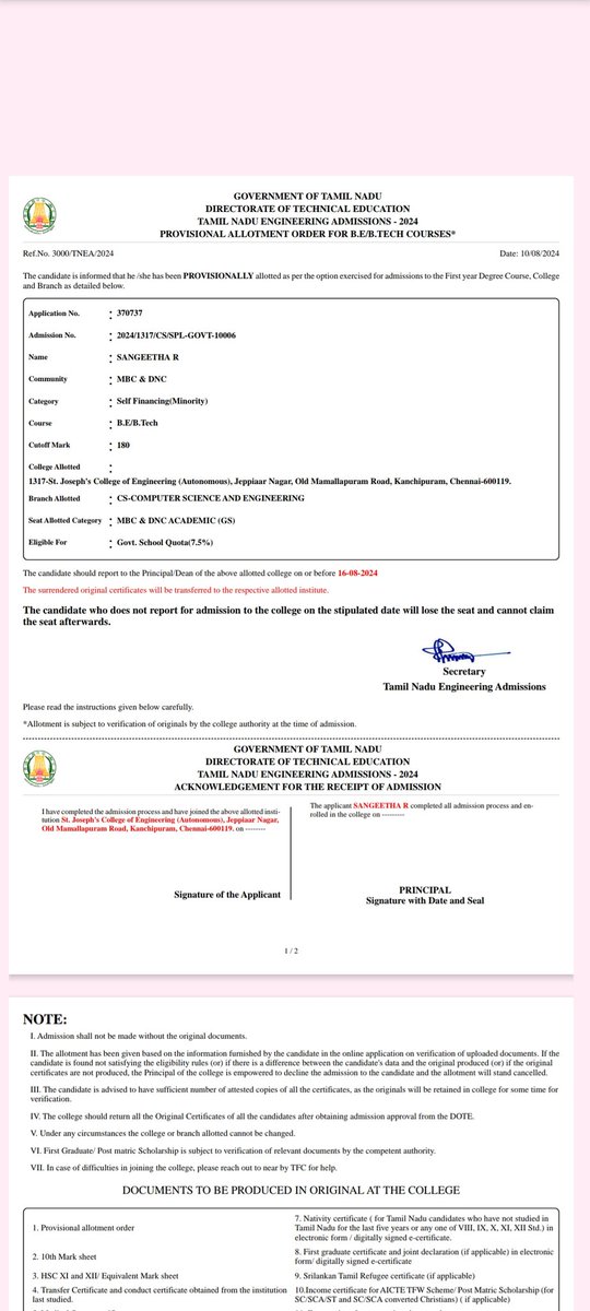 SimmaMaths's tweet image. என்னுடைய மாணவிக்கு St. Joseph&apos;s College of Engineering இல் BE C.S கிடைத்துள்ளது. 7.5%  இடஒதுக்கீடு மூலம் சேர்க்கை கிடைத்துள்ளது. ஆனால் கட்டணமாக 50000 &amp;amp;  வருடத்திற்கு 16 ஆயிரம் வீதம் 4 வருடத்திற்கு 64 ஆயிரம் என மொத்தம் 1,14,000 கேட்கிறார்கள். இதை தீர்க்க என்ன வழி என்று கூறுங்கள்.
